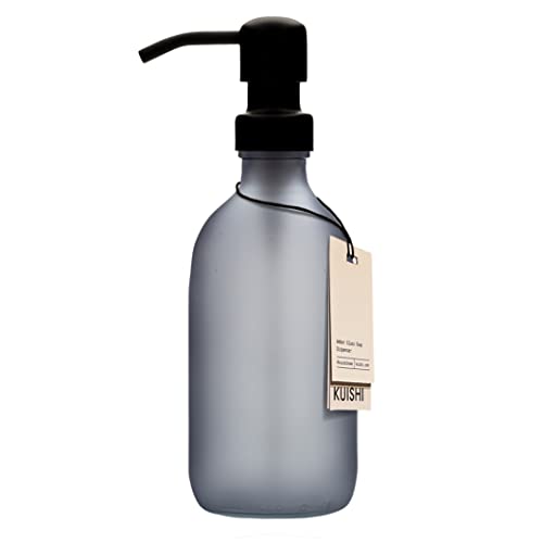 Kuishi Matt Glass Grey Soap Dispenser Bathroom [300ml, Black], Grey Soap Dispenser with Stainless Steel Pump, Ideal for Hand Wash, Shampoo, Conditioner, Shower Gel (BPA-Free) von Kuishi