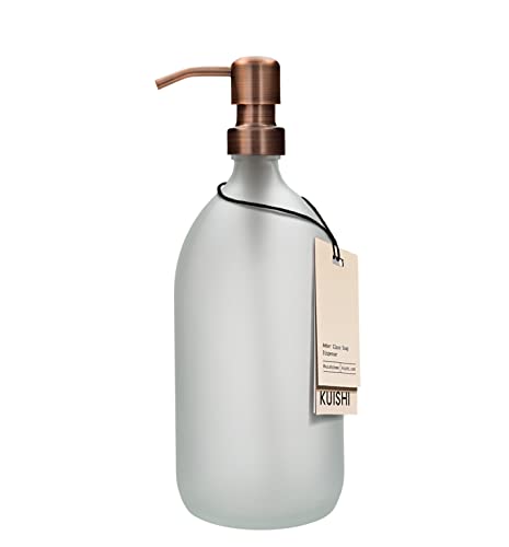 Kuishi Matt Glass White Soap Dispenser Pump Bottle [1000ml, Bronze], Glass Bottle Soap Dispenser with Stainless Steel Pump, White Bathroom Accessories (BPA-Free) von Kuishi