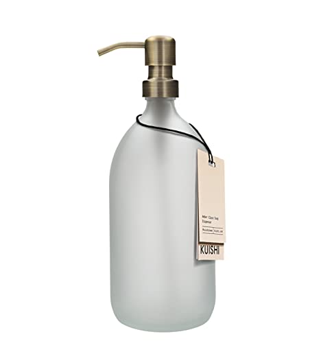 Kuishi Matt Glass White Soap Dispenser Pump Bottle [1000ml, Gold], Glass Bottle Soap Dispenser with Stainless Steel Pump, White Bathroom Accessories (BPA-Free) von Kuishi