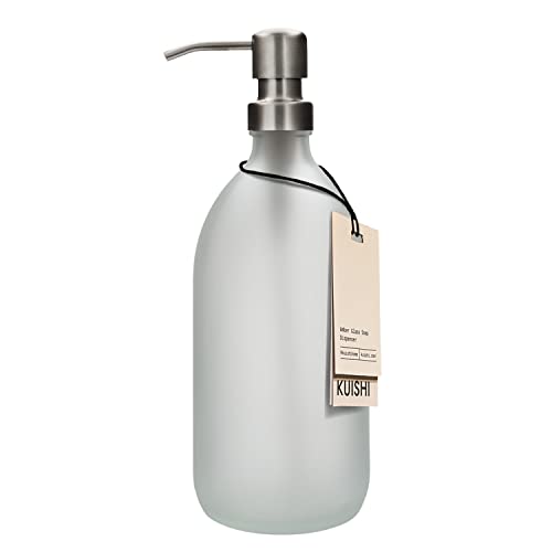 Kuishi Matt Glass White Soap Dispenser Pump Bottle [1000ml, Silver], Glass Bottle Soap Dispenser with Stainless Steel Pump, White Bathroom Accessories (BPA-Free) von Kuishi