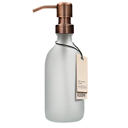 Kuishi Matt Glass White Soap Dispenser Pump Bottle [300ml, Bronze], Glass Bottle Soap Dispenser with Stainless Steel Pump, White Bathroom Accessories (BPA-Free) von Kuishi