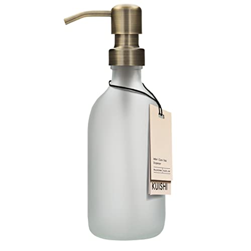 Kuishi Matt Glass White Soap Dispenser Pump Bottle [300ml, Gold], Glass Bottle Soap Dispenser with Stainless Steel Pump, White Bathroom Accessories (BPA-Free) von Kuishi