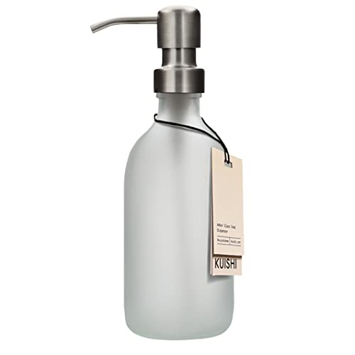 Kuishi Matt Glass White Soap Dispenser Pump Bottle [300ml, Silver], Glass Bottle Soap Dispenser with Stainless Steel Pump, White Bathroom Accessories (BPA-Free) von Kuishi