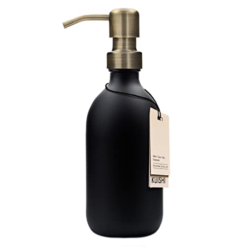 Kuishi Opaque Black Soap Dispenser Bathroom, Black Glass Bottles with Pump [300ml, Gold], Black Bathroom Accessories Ideal for Handwash, Shampoo, Conditioner, Shower Gel (BPA-Free) von Kuishi