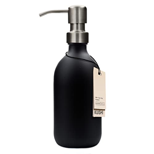 Kuishi Opaque Black Soap Dispenser Bathroom, Black Glass Bottles with Pump [300ml, Silver], Black Bathroom Accessories Ideal for Handwash, Shampoo, Conditioner, Shower Gel (BPA-Free) von Kuishi