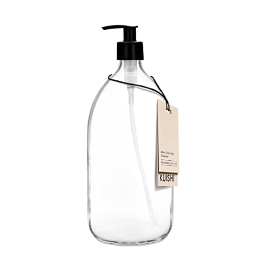 Kuishi Seifenspender 1000 ml mit Schwarzer Plastikpumpe [1 Stück], Nachfüllbare Pumpflasche Transparent Glas für Handseife, Spülmittel, Duschgel, Shampoo und Lotion (BPA-Frei) von Kuishi
