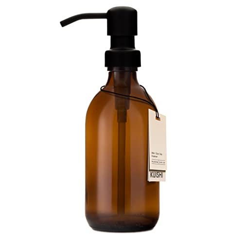 Kuishi Braunglas-Pumpflasche mit Edelstahlpumpe [300 ml, Schwarze Pumpe], Braunglas-Seifenspender, nachfüllbare Braunglasflaschen, ideal für Handwäsche, Shampoo, Spülung, Duschgel (BPA-frei) von Kuishi