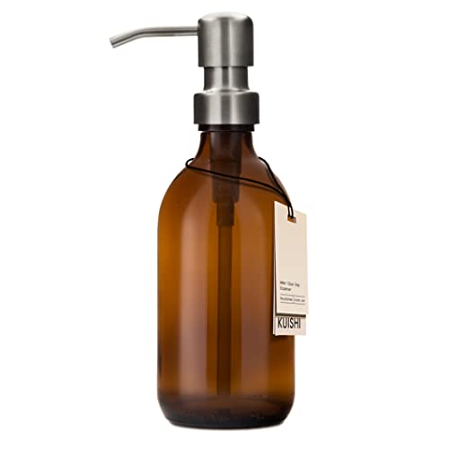 Kuishi Braunglas-Pumpflasche mit Edelstahlpumpe [300 ml, Silberne Pumpe], Braunglas-Seifenspender, nachfüllbare Braunglasflaschen, ideal für Handwäsche, Shampoo, Spülung, Duschgel (BPA-frei) von Kuishi