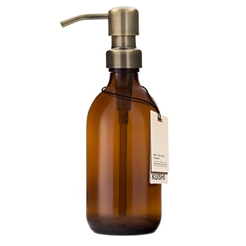 Kuishi Bernsteinglas-Pumpflasche mit Edelstahlpumpe [500 ml, goldene Pumpe], Braunglas-Seifenspender, nachfüllbare Braunglasflaschen, ideal für Handwäsche, Shampoo, Spülung, Duschgel (BPA-frei) von Kuishi