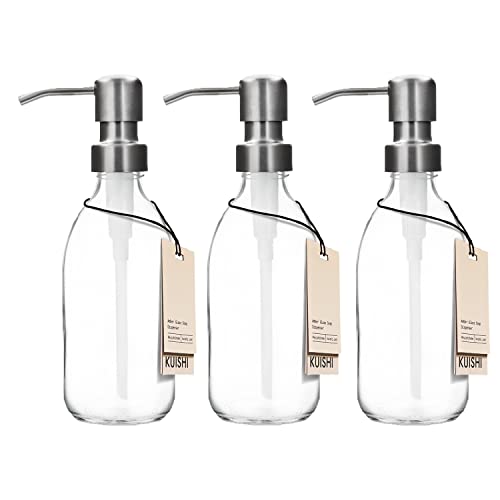 Kuishi Three Clear Glass Pump 250ml Flasche mit Edelstahl-Silberpumpe, umweltfreundlicher nachfüllbarer Seifenspender, stilvolle Badezimmerdekoration von Kuishi