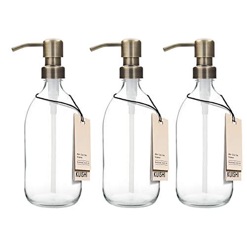 Kuishi Three Klarglaspumpe 500ml Flasche mit Goldener Edelstahlpumpe, umweltfreundlicher nachfüllbarer Seifenspender, stilvolle Badezimmerdekoration von Kuishi