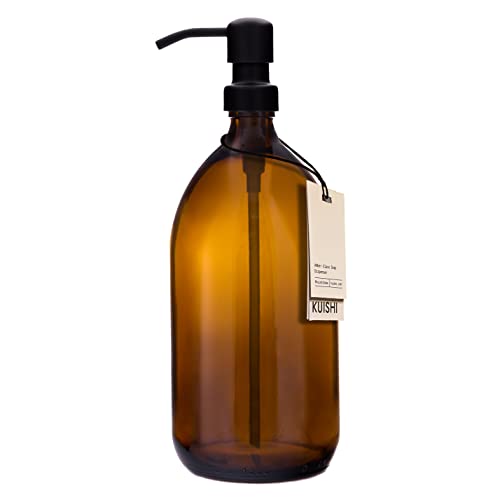 Kuishi Braunglas-Pumpflasche mit Edelstahlpumpe [1000 ml, Schwarze Pumpe], Braunglas-Seifenspender, nachfüllbare Braunglasflaschen, ideal für Handwäsche, Shampoo, Spülung, Duschgel (BPA-frei) von Kuishi