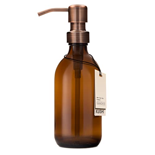 Kuishi Amber Glass Pump Bottle with Stainless Steel Pump [300ml, Bronze], Amber Glass Soap Dispenser Refillable Brown Glass Bottles Ideal of Handwash, Shampoo, Conditioner, Shower Gel (BPA-Free) von Kuishi