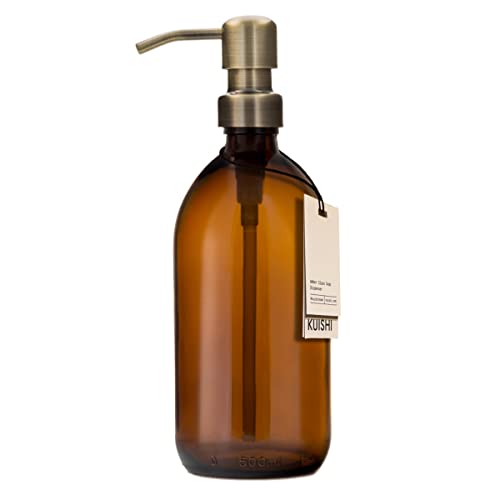 Kuishi Braunglas-Pumpflasche mit Edelstahlpumpe [500 ml, goldene Pumpe], Braunglas-Seifenspender, nachfüllbare Braunglasflaschen, ideal für Handwäsche, Shampoo, Spülung, Duschgel (BPA-frei) von Kuishi