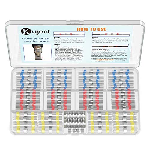 Kuject Kabelverbinder, 120 stk Lötverbinder, Schrumpfschlauch Set Wasserdicht Schrumpfverbinder Quetschverbinder Stoßverbinder, Schrumpfverhältnis 3:1 von Kuject