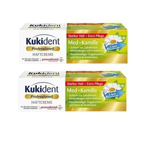 Kukident Professionell Haftcreme Med + Kamille - Haftmittel für Zahnprothesen - Starker Halt, extra Zahnfleisch-Schutz - 2 x 40 g Kukident Professionell Haftcreme Med + Kamille - Haftmittel für Zahnprothesen - Starker Halt, extra Zahnfleisch-Schutz - 2 x 40 g von Kukident