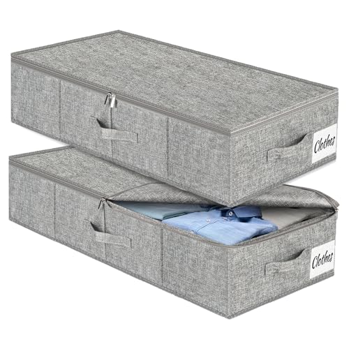 Unterbett Aufbewahrungsbox mit Deckel, 2 Stück Faltbar Unterbettkommode, Waschbar Kleideraufbewahrung & Organisation, 3 Griffen Doppelreißverschluss Aufbewahrungsboxen für W/Ultra Thick Fabric Unterbett Aufbewahrungsbox mit Deckel, 2 Stück Faltbar Unterbettkommode, Waschbar Kleideraufbewahrung & Organisation, 3 Griffen Doppelreißverschluss Aufbewahrungsboxen für W/Ultra Thick Fabric von Kukikan