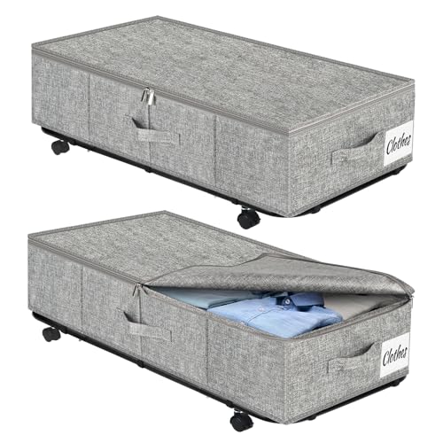 Unterbett Aufbewahrungsbox mit Rollen & 3 Griffen, 2er Set Faltbare Unterbett Kommode 50L, Faltbare Aufbewahrungsbox mit Metallrahmen für Kleidung, Schuhe, Bettdecken, Decken Unterbett Aufbewahrungsbox mit Rollen & 3 Griffen, 2er Set Faltbare Unterbett Kommode 50L, Faltbare Aufbewahrungsbox mit Metallrahmen für Kleidung, Schuhe, Bettdecken, Decken von Kukikan