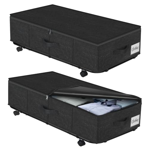 Unterbett Aufbewahrungsbox mit Rollen & 3 Griffen, 2er Set Faltbare Unterbett Kommode 50L, Faltbare Aufbewahrungsbox mit Metallrahmen für Kleidung, Schuhe, Bettdecken, Decken Unterbett Aufbewahrungsbox mit Rollen & 3 Griffen, 2er Set Faltbare Unterbett Kommode 50L, Faltbare Aufbewahrungsbox mit Metallrahmen für Kleidung, Schuhe, Bettdecken, Decken von Kukikan