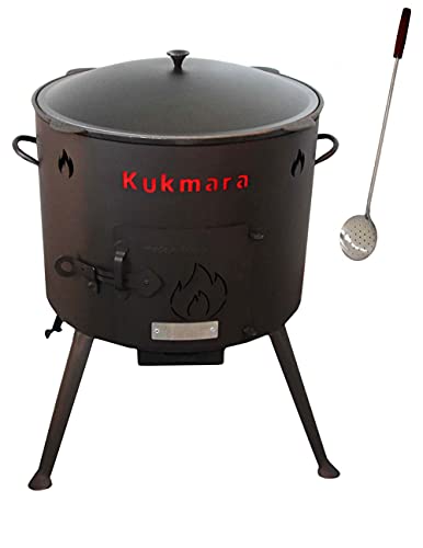 Set Utschak, 45 cm + 18 Liter Kasan Kazan aus Gusseisen Feldküche Gulasch-Kessel Feuer-Ofen Outdoor von Kukmara