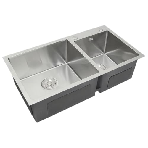 Edelstahl Küchenspüle Einbauspüle Eckig Spüle Spülbecken mit Ablaufzubehör-Set Doppelspüle Zwei Waschbecken 82cm von KuKoo