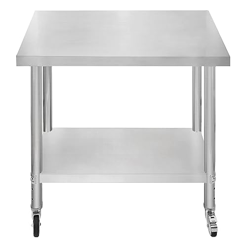 Gastro Edelstahl Arbeitstisch Vorbereitungstisch Küchentisch Zerlegetisch Flexibel Mobil 4 Rollen 2 Bremsen 4 anpassbaren Füßen Verstellbares unteres Regal 3 Positionen 160kg Kapazität 60 x 90 x 86cm von KuKoo