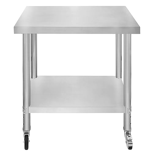 Gastro Edelstahl Arbeitstisch Vorbereitungstisch Küchentisch Zerlegetisch Flexibel Mobil 4 Rollen 2 Bremsen 4 anpassbaren Füßen Verstellbares unteres Regal 3 Positionen 160kg Kapazität 76 x 45 x 86cm von KuKoo