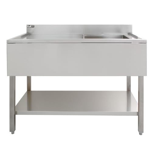 Gastro Profi Spültisch Edelstahl Gastrospüle Spülbecken 1 Becken Rechts Restaurant Küche Bar Abtropffläche Freistehend Untere Ablage Aufkantung 90 x 120 x 60cm GRATIS Sieb-Stöpsel von KuKoo