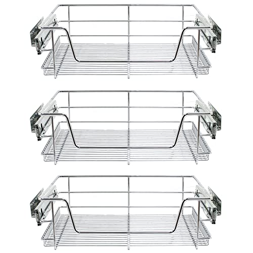 3 x KuKoo Teleskopschublade 60cm Ausziehbare Küchenschublade Schrankauszug Ablage Küchen Regal Korbauszug Schlafzimmerschublade für 600mm Breite Schränke Küchenorganisation Aufbewahrung Ordnungssystem von Kukoo