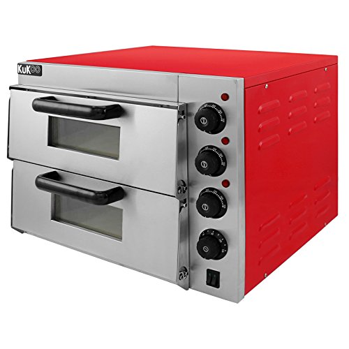 KuKoo Elektrischer Doppelkammer Pizzaofen Elektro Pizzaofen Doppel Backofen Pizzaofen Ofen mit Innenbeleuchtung Temperatur bis zu 350ºC Doppel-Pizzaofen Pizzaöfen mit 2 Kammern 2 Etagen von KuKoo