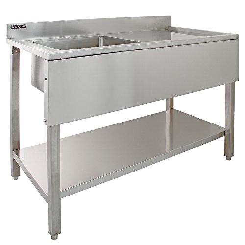 Kukoo Gastro Profi Edelstahl Edelstahlspüle Spültisch Spülbecken Waschbecken Gastrotische Spüle Spülbecken Gastro Becken Links Abtropffläche rechts 120cm x 60cm x 90cm mit Gratis Abflusssieb von KuKoo