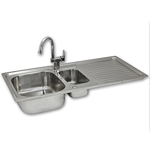 KuKoo Premium Edelstahl Einbauspüle Küchenspüle Spültisch mit Resteschale+ Gratis Confetti Wasserhahn- Mischbatterie Einhebelmischer - Mischbatterie + Gratis Rohr-Installationsset von KuKoo