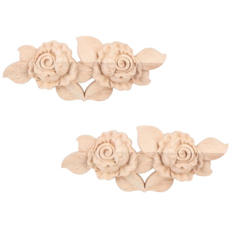 2PCS Unpainted Decorative Carved Decals, Wood Carved Appliques Onlay Carved Corner Onlay Applique Door Cabinet Rose Unpainted European Style 16x6.5cm von Kukyller