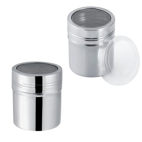 2pcs pulverisierte Zuckerschüttlerduster mit Deckel, Edelstahlpulver Shaker Fine Mesh Spenser Glas Dose für Mehl Spizzes Gewürze Kaffee Schokolade Küche Tool (M) von Kukyller