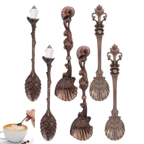 6pcs Teelöffel, Vintage geschnitzte Kaffeelöffel Mini Zinklegierung Schaufel für Kaffee Tee Dessert Rührende Bestecktischküche Küche 6pcs Teelöffel, Vintage geschnitzte Kaffeelöffel Mini Zinklegierung Schaufel für Kaffee Tee Dessert Rührende Bestecktischküche Küche von Kukyller