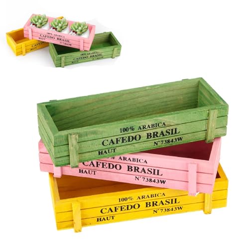 Hölzerne Blumenpflanzgefäße, 3pcs Sukkulente Gartenpflanzentopf Aufbewahrungsbox ation Schreibtisch Organizer von Kukyller
