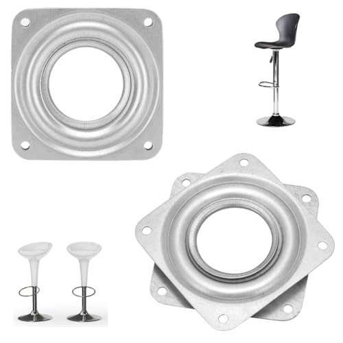 Kukyller 2er-Pack Hochleistungs-Drehplatte für Barhocker, Ersatz-Drehteller für Stuhl-Drehteller, 360-Grad-Drehteller, quadratisch, Hochleistungs-Drehteller für Liegestühle oder Mö (95 mm) von Kukyller