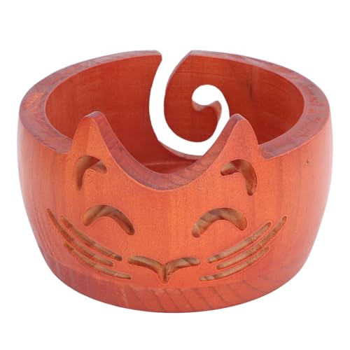 Kukyller Holzkatze Garnschale, Garnschüssel Holz niedliche Katzenformhalter Dispenser Häkel Organizer Vorräte für DIY -Stricken und Häkel (16 * 16 * 10 cm) von Kukyller