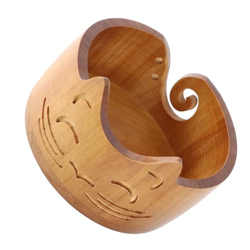 Kukyller Holzkatze Garnschale, Garnschüssel Holz niedliche Katzenformhalter Dispenser Häkel Organizer Vorräte für DIY -Stricken und Häkel (18 * 18 * 10 cm) von Kukyller