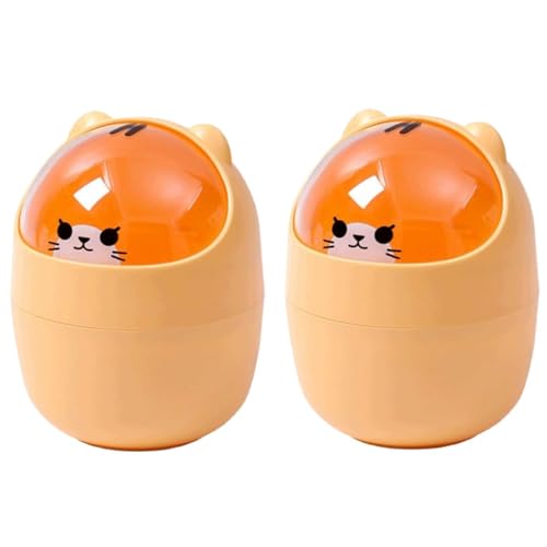 Kukyller Mini -Desktop -Mülleimer, 2pcs süßes Erscheinungsbild Großer Öffnungsmüll diente abnehmbare Abfallkorb mit Schwungdeckel für Badezimmer (Gelb) von Kukyller