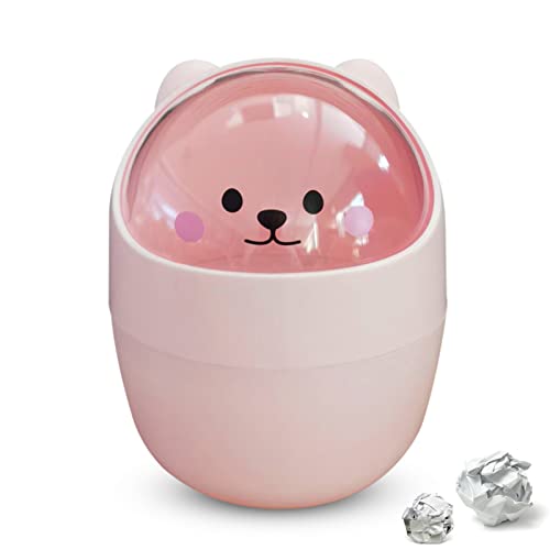 Kukyller Mini -Desktop -Mülleimer, 2pcs süßes Erscheinungsbild Großer Öffnungsmüll diente abnehmbare Abfallkorb mit Schwungdeckel für Badezimmer (Rosa) von Kukyller