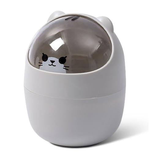 Kukyller Mini -Desktop -Mülleimer, 2pcs süßes Erscheinungsbild Großer Öffnungsmüll diente abnehmbare Abfallkorb mit Schwungdeckel für Badezimmer (grau) von Kukyller