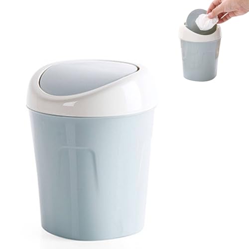 Kukyller Mini -Mülleimer, wiederverwendbarer Kunststoff Tiny Desktop Abfallmüllbehälter mit Schwungdeckel für Wohnzimmer Couchtisch (Blau) von Kukyller
