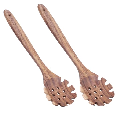 Pasta Spaghetti Löffel mit Zähnen, 2pcs Teak -Pasta -Löffel Gabeln, die Utensilien für das Kochen Küche verwenden von Kukyller