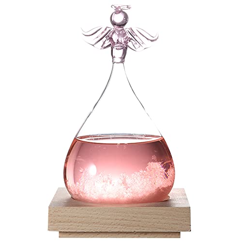 Sturmglas Wetterprädiktor, innovative Engelsformflasche mit Temperaturänderungskennungsfunktion mit Holzbasis für Home Ornament (Rosa) von Kukyller