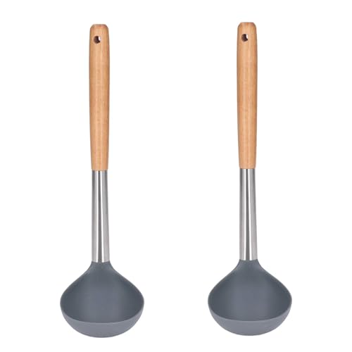 Suppenkelle, 2pcs weiches sicheres Silikonmaterial Nicht -STiCK -Kratzfestants Holzgriff Löffel Löffel von Kukyller