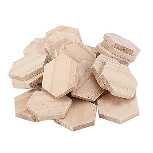 Unfertigte leere Holzstücke, 25pcs 38 mm Sechskantscheiben aus Schnitt ausschnitten leer hölzerne Sechskantformausschnitte für DIY von Kukyller