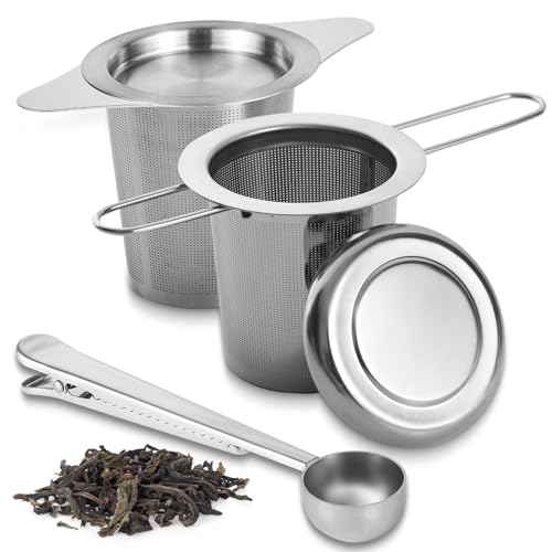 2 Stück Teesieb für losen Tee, Teesieb Teefilter aus 304 Rostfreiem Edelstahl mit Deckel, Teelöffel und Faltbare Griffe, Passend für die Meisten Tee-Tassen und Tee-Schalen, Spülmaschinenfest 2 Stück Teesieb für losen Tee, Teesieb Teefilter aus 304 Rostfreiem Edelstahl mit Deckel, Teelöffel und Faltbare Griffe, Passend für die Meisten Tee-Tassen und Tee-Schalen, Spülmaschinenfest von Kulamo