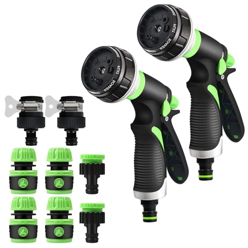 Gartenbrause 2er Set, Handbrause Garten 8 Bewässerungsmuster, Einstellbarer Wasserdurchfluss, Hochdruck Handsprüher Spritzpistole für Gartenbewässerung, Haustierdusche, Autowäsche (Grün) von Kulamo