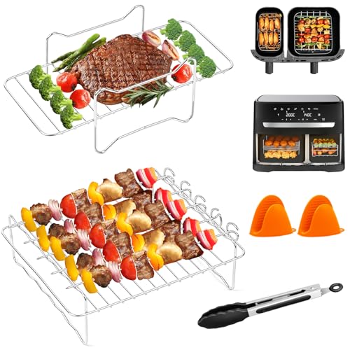 Heißluftfritteuse Zubehör für Philips Dual Basket 3000-Serie, 9L/Tefal 5,2/3,1 L Easy Fry, 2 Stück Luftfritteusenständer mit 5 Spießen,Air Fryer Zubehör für Tefal EY9018/Philips NA350/00 von Kulamo